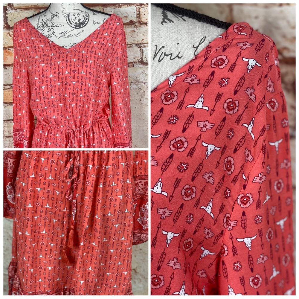 ❌NWT Hippie Indie Bohemian Red Rose Blouson Dress - Picture 4 of 14